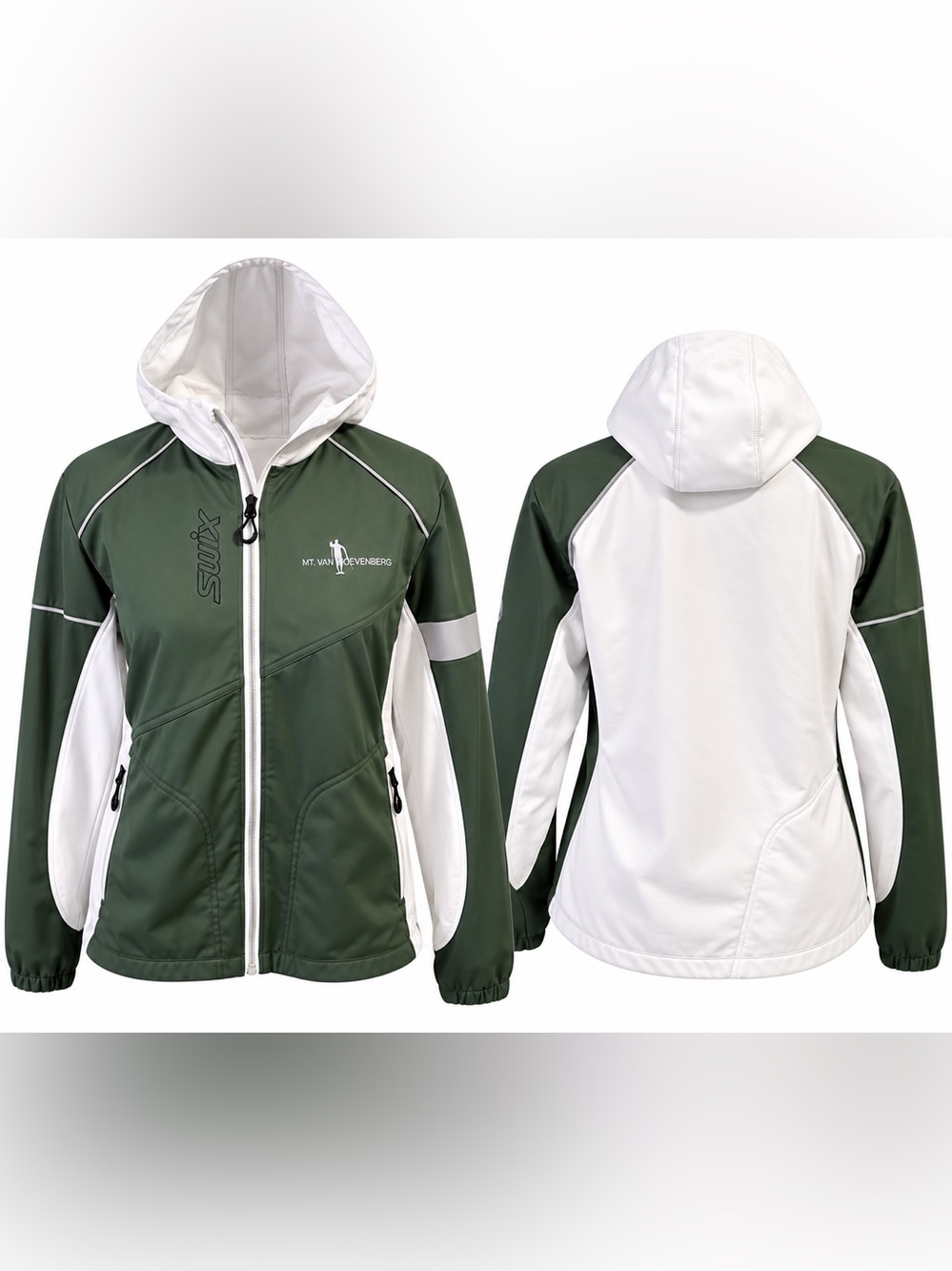 Swix Women Green White Full Zip Hooded Ski Jacket Nordic Outdoor Athletic